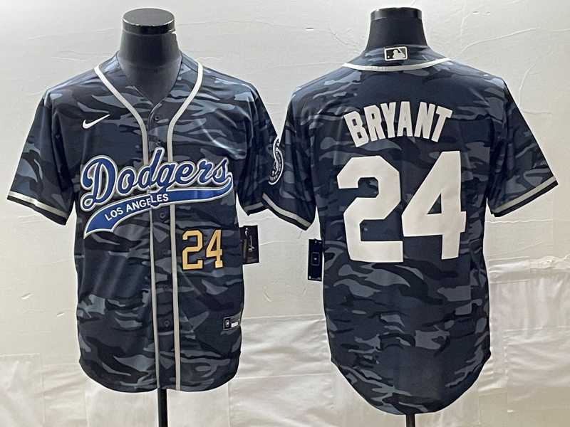 Mens Los Angeles Dodgers #24 Kobe Bryant Number Gray Camo Cool Base With Patch Stitched Baseball Jersey